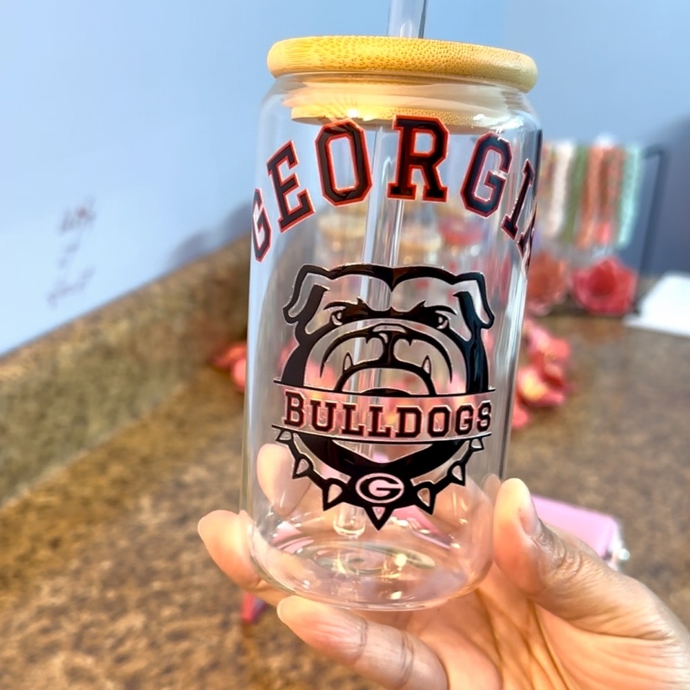Georgia Bulldogs Glass Tumbler with Straw